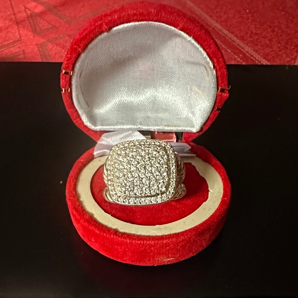 17x17 mm 925 Sterling Silver Ring with Simulated Diamonds